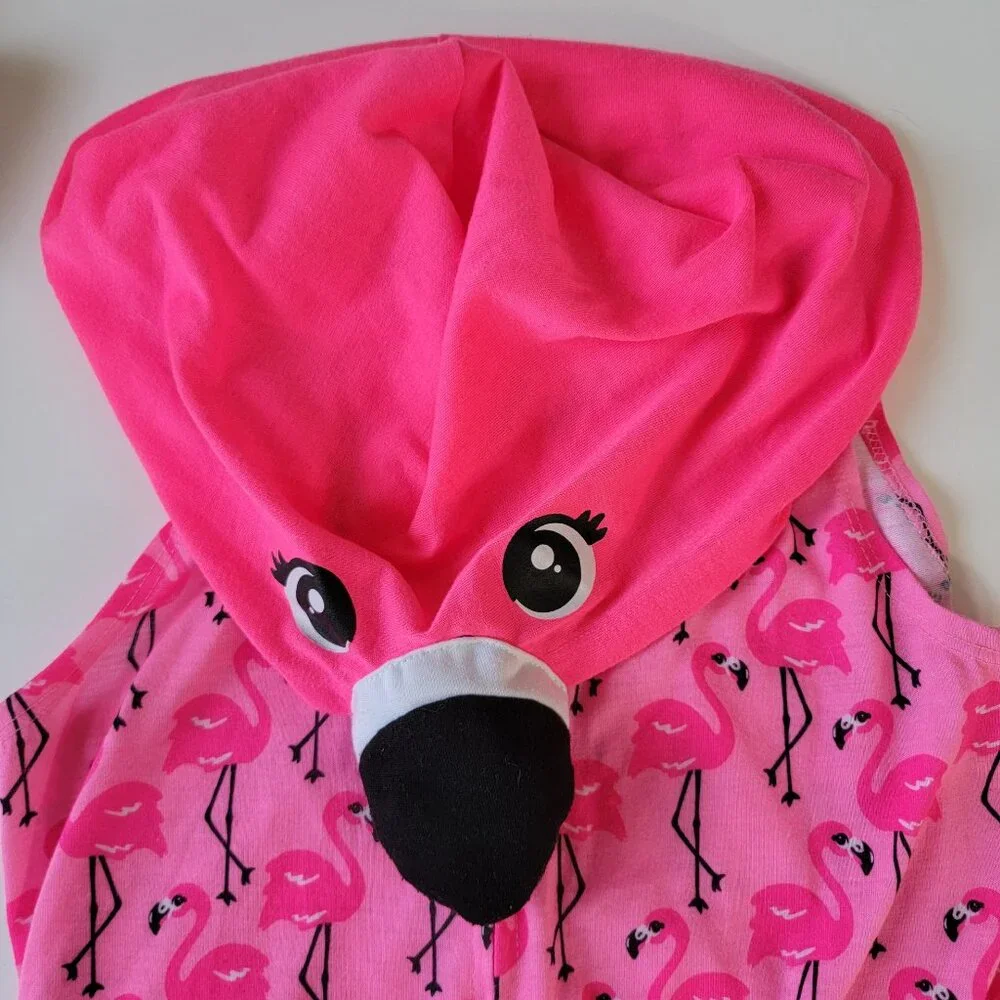 Justice Girls Graphic Hoodie Romper Pink Black Flamingos Sleepwear Size 10